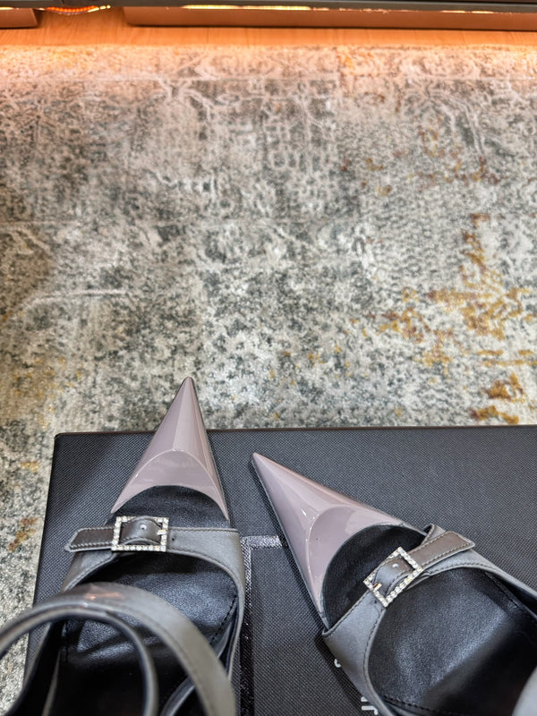 YSL 26FW Sandal 10.5cm Medium Gray Silk 803985