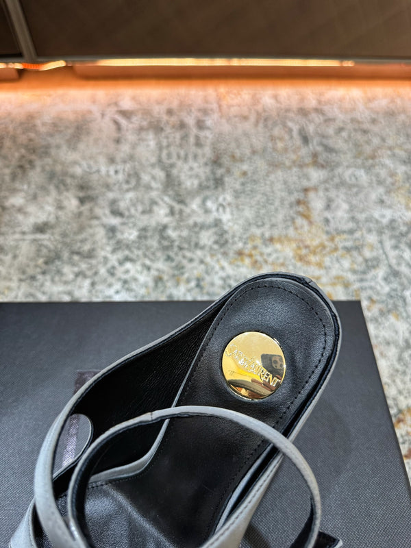 YSL 26FW Sandal 10.5cm Medium Gray Silk 803985
