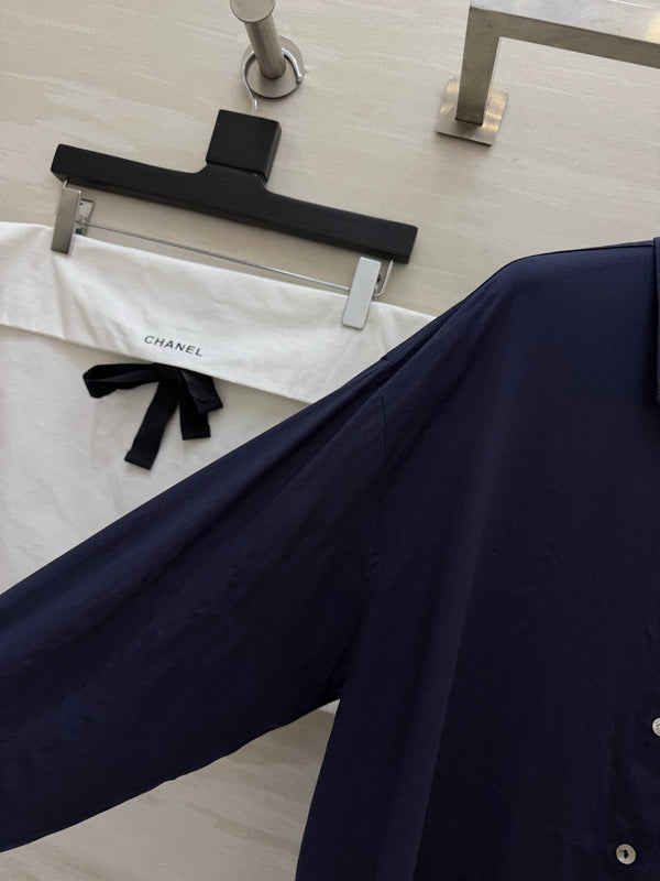 CC 26 Breeze Shirt Navy Blue in Cotton-linen Fabric 388728