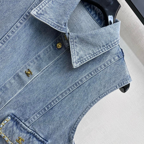 CC 26 Tassel-Edge Denim Vest Blue in Cotton 389543