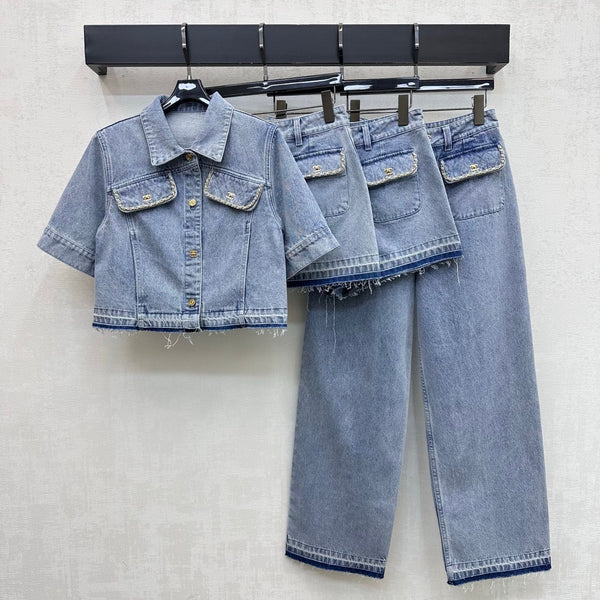 CC 26 Fringed Denim Shirt in Cotton 389537