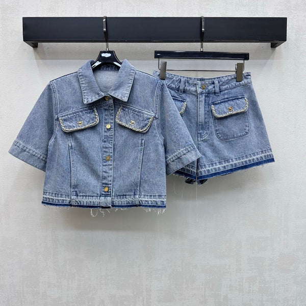 CC 26 Fringe-Edge Denim Shorts Blue in Cotton 389536
