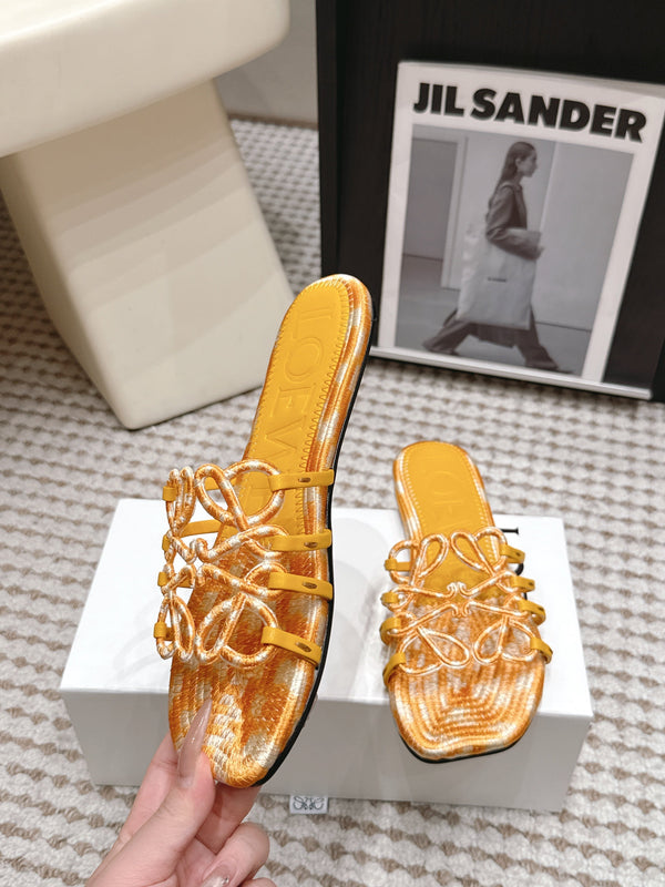 Loe 26 Openwork Woven Sandals Yellow in Leather 813536