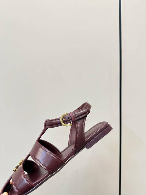 CC 26 T-strap Openwork Roman Sandals Burgundy in Cowhide 815986