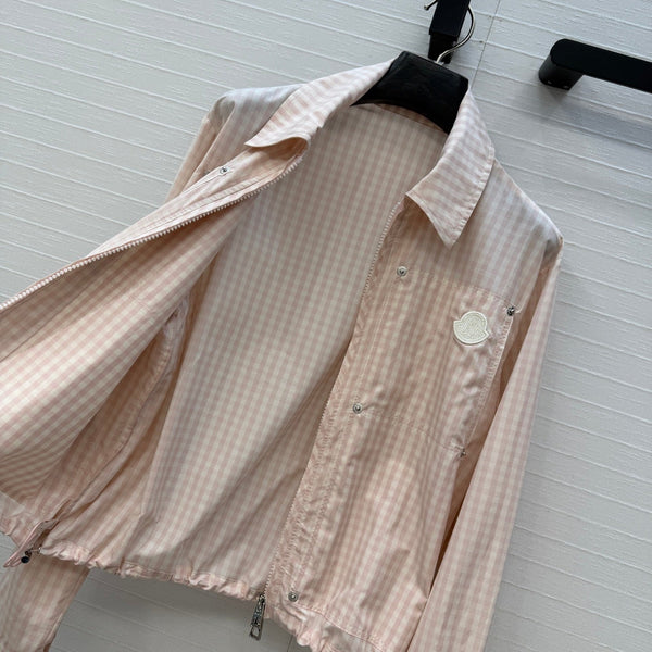 Moncler 26 Check Shirt Jacket Light Pink in Cotton 389787