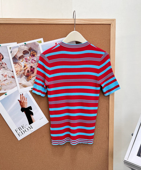 CC 2026 Red And Turquoise Striped Tencel Top 481971