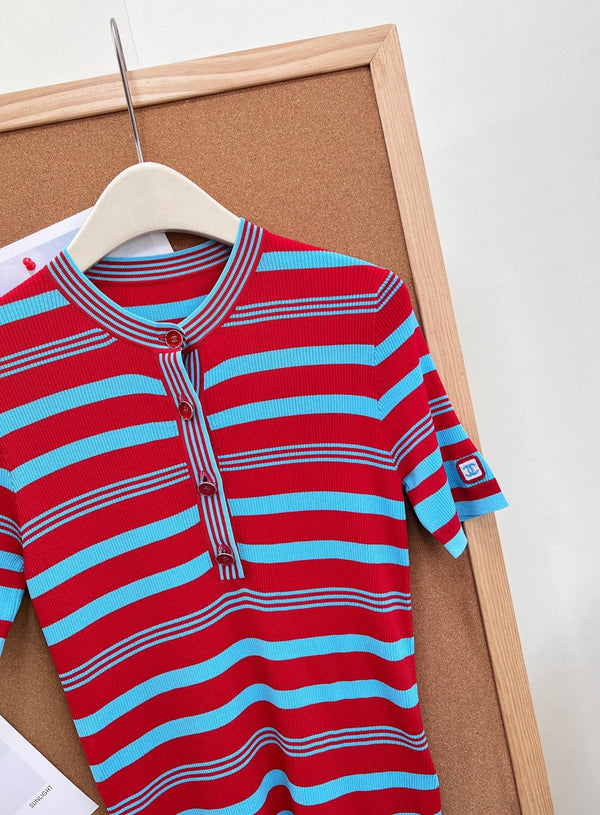 CC 2026 Red And Turquoise Striped Tencel Top 481971