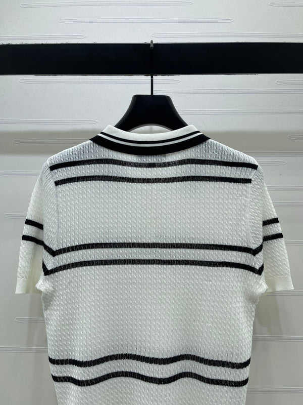 CC Cable Knit Short-Sleeve Shirt Silk Knit 392656