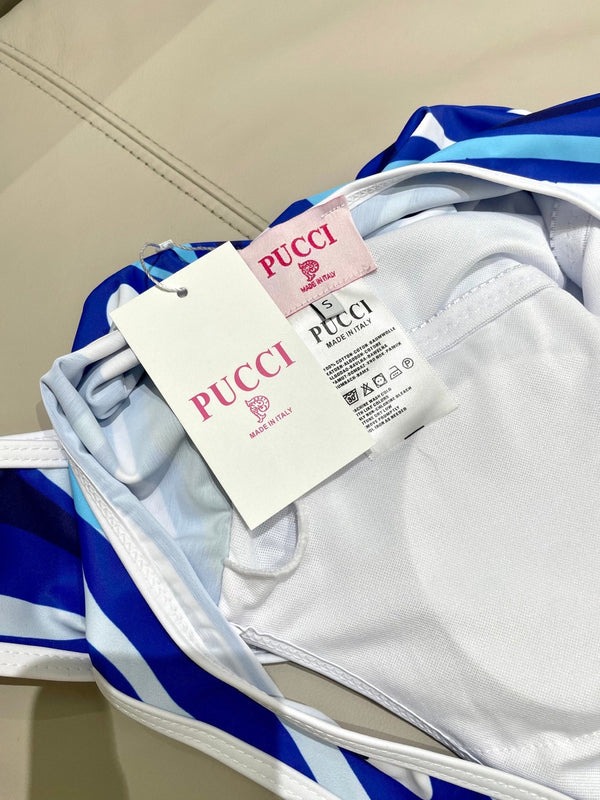 Pucci Printed One-Piece Blue Swimsuit Cotton Blend 149643