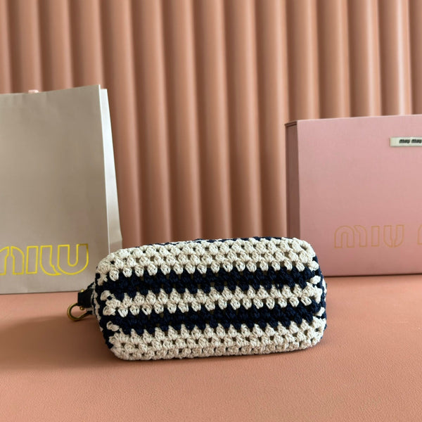 Miu Crochet Pouch Black Cream Cotton