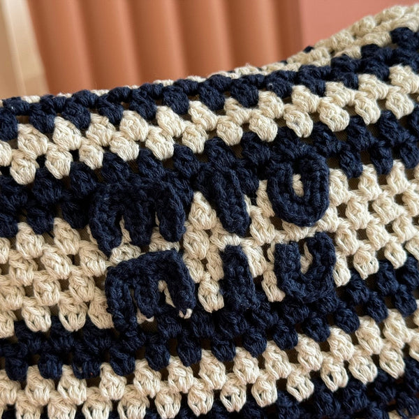 Miu Crochet Pouch Black Cream Cotton