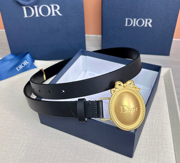 CD Médaillon Belt 25mm Black Leather Gold Buckle