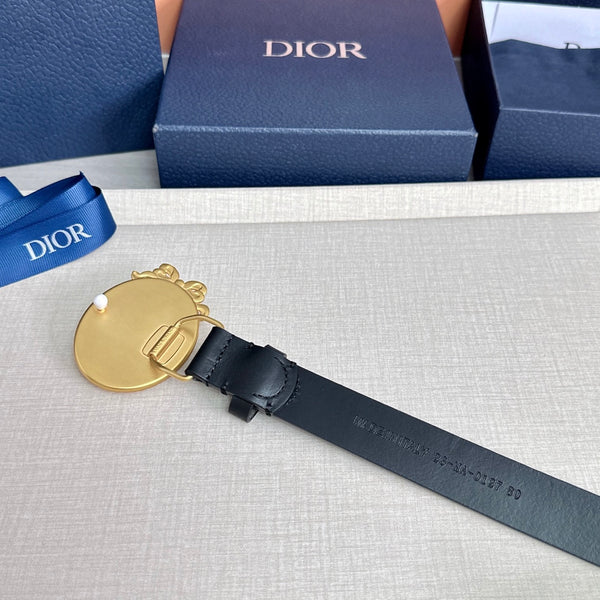 CD Médaillon Belt 25mm Black Leather Gold Buckle