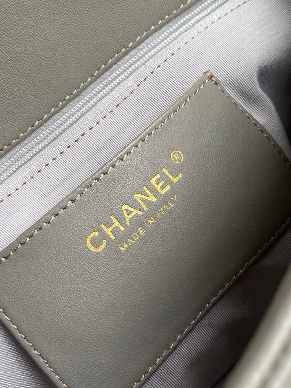 CC Mini Flap Top Handle Bag 25cm Light Grey Lambskin