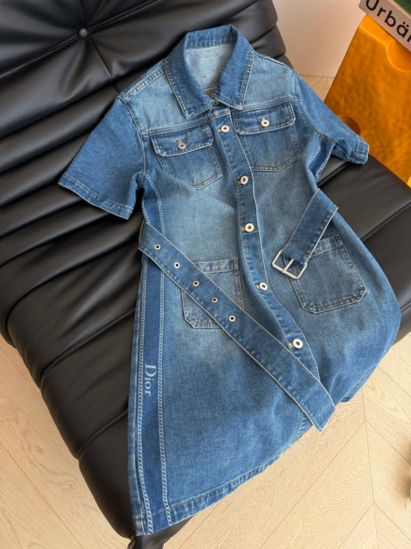 CD 2026 Denim Dress with Belt Blue Cotton 391780