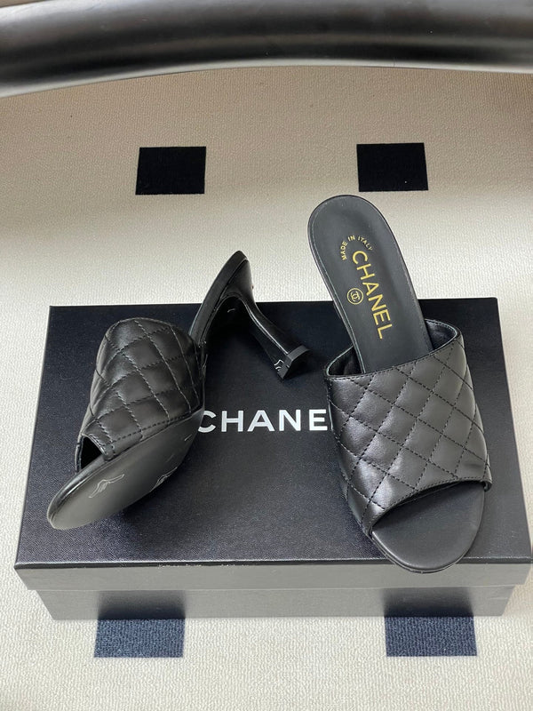 CC Quilted Heeled Sandal 8cm Black Lambskin 834720