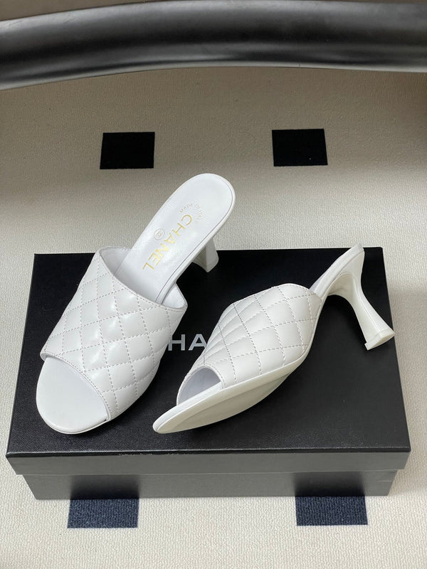 CC Quilted Heeled Sandal 8cm White Lambskin 834719