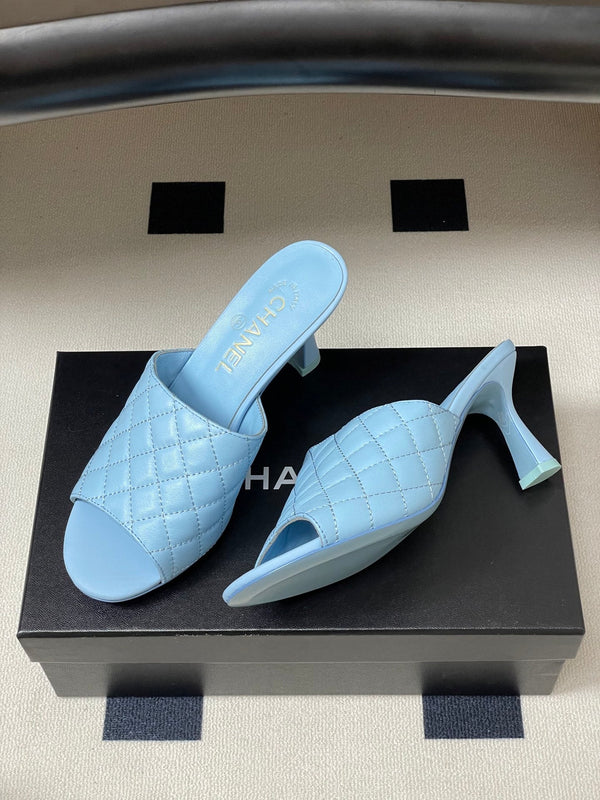 CC Quilted Heeled Sandal 8cm Blue Lambskin 834716