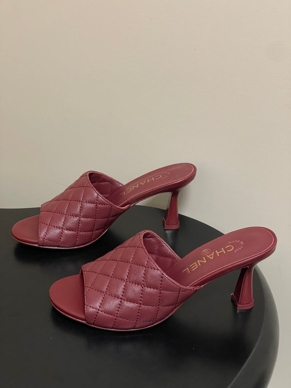 CC Quilted Heeled Sandal 8cm Burgundy Lambskin 834715