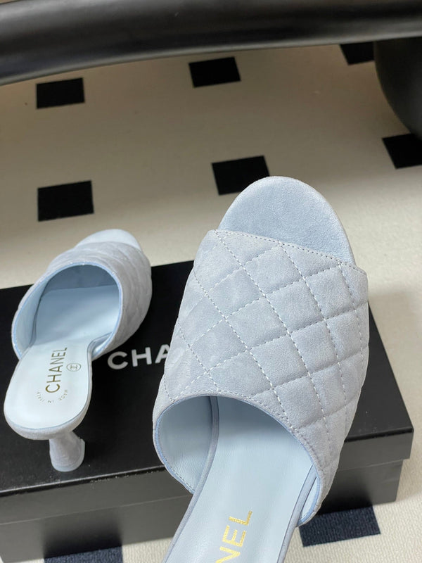 CC Quilted Heeled Sandal 8cm Blue Suede 834699