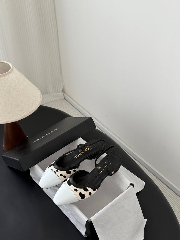 CC Slingback Flats Cream Black Spotted Calfskin 840028