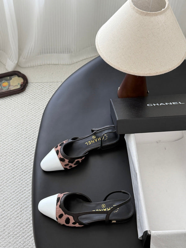 CC Slingback Flats Brown Black Spotted Calfskin 840027
