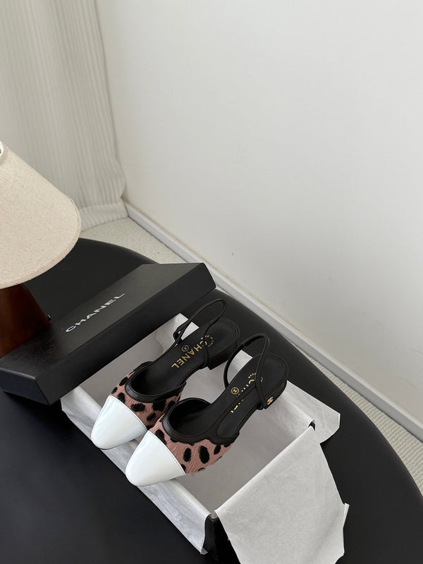CC Slingback Flats Brown Black Spotted Calfskin 840027