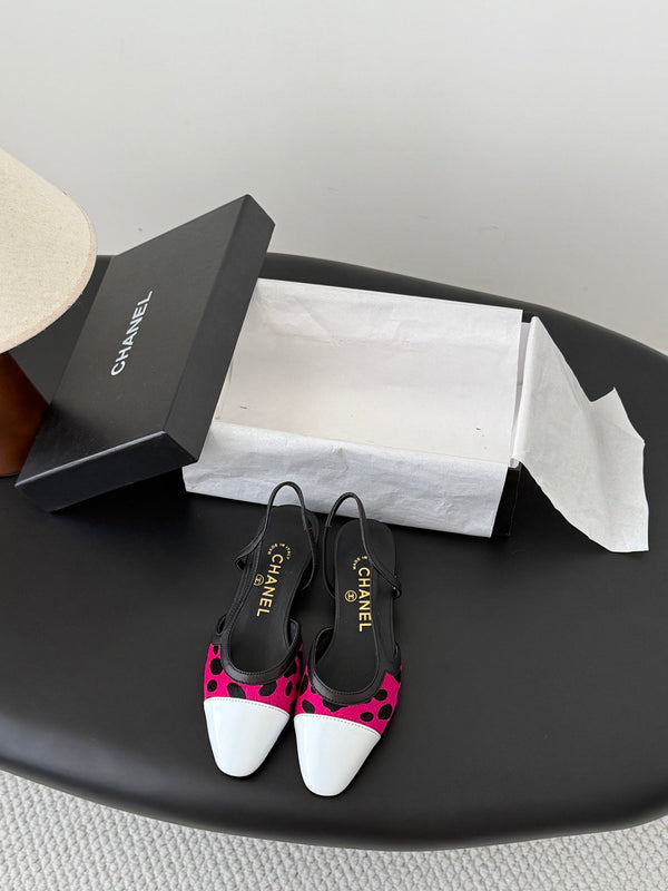CC Slingback Flats Pink Black Spotted Calfskin 840026