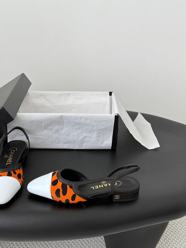 CC Slingback Flats Orange Black Spotted Calfskin 840025