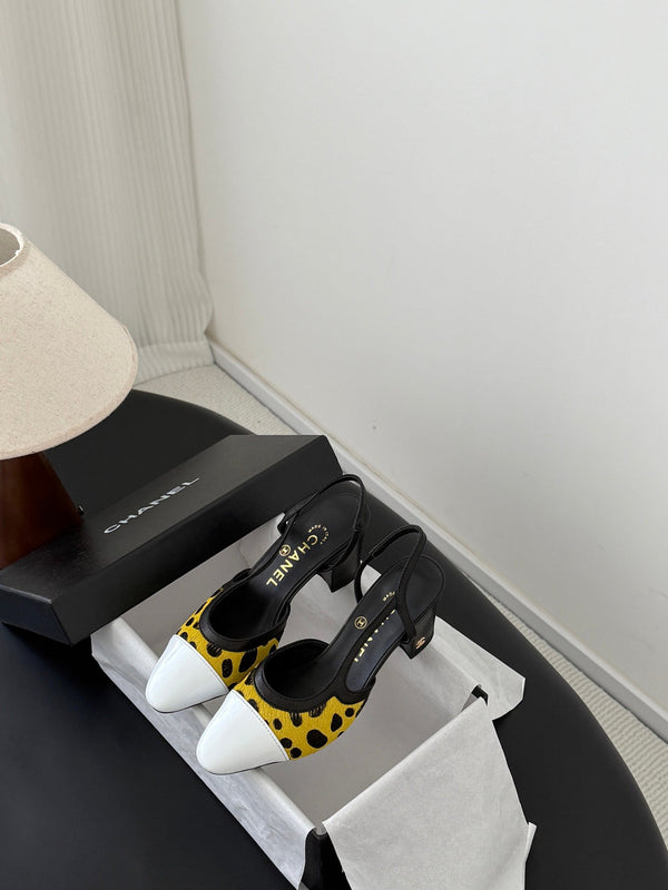 CC Slingback Pums Yellow Black Spotted Calfskin 840023