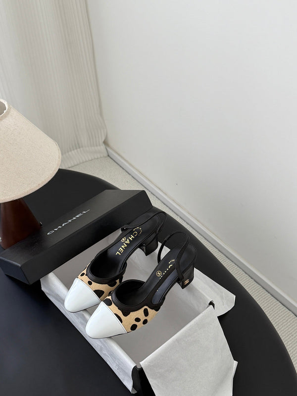 CC Slingback Pums Begie Black Spotted Calfskin 8400219