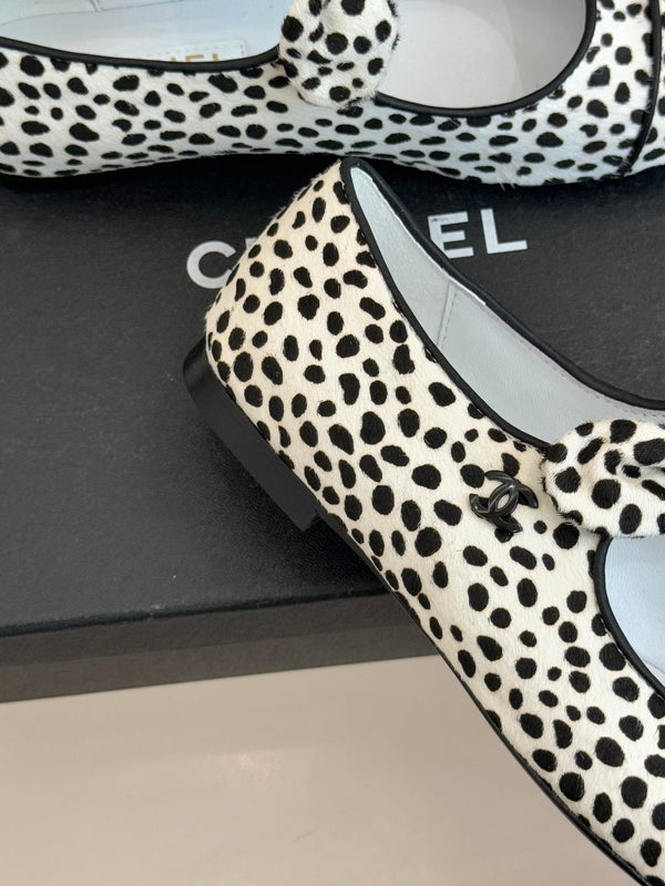 CC Leopard Print Bunny-Ear Mary Jane Flats Calfskin Pony Hair 841989