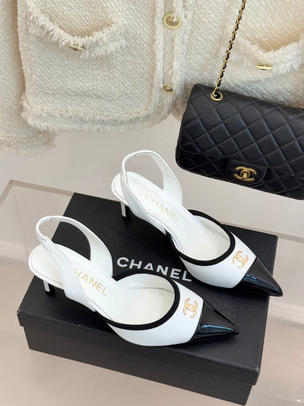 CC Slingback Pumps Gold Logo Patent Calfskin 841965