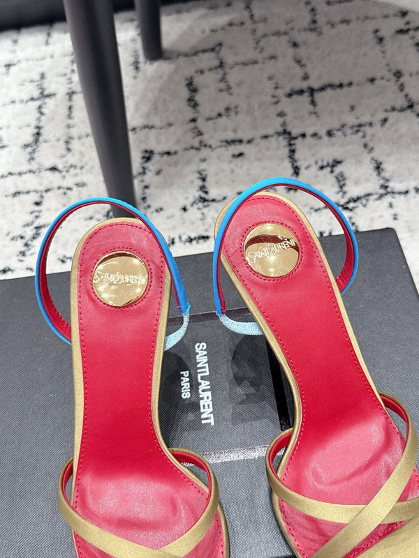 YSL Kirat Cross-Strap Stiletto Sandals 9.5cm Red Begie Cowhide Leather 847156