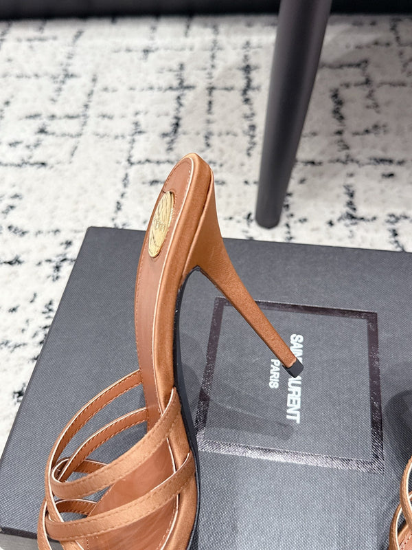 YSL Kirat Cross-Strap Stiletto Mules 10.5cm Light Brown Cowhide Leather 847150