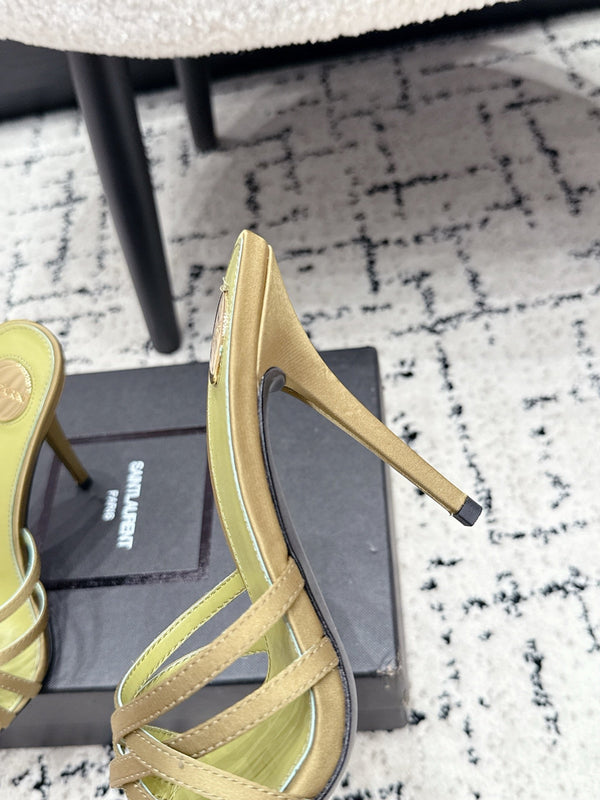 YSL Kirat Cross-Strap Stiletto Mules 10.5cm Light Olive Cowhide Leather 847147