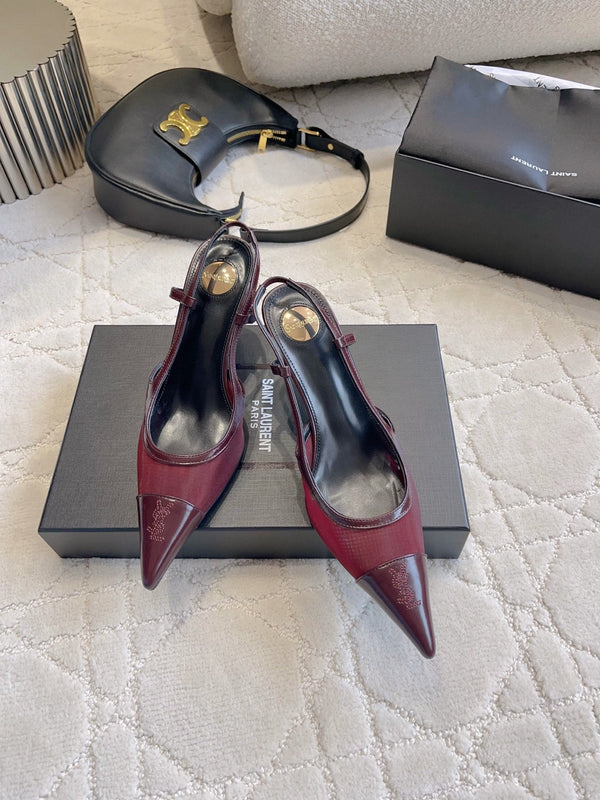 YSL Pointed-Toe Mesh Pumps 75mm Burgundy Cowhide & Mesh 851892