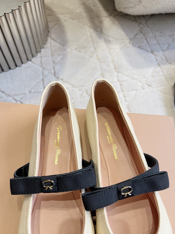 GR Mary Jane Flats Black Beige Lambskin & Fabric 851886