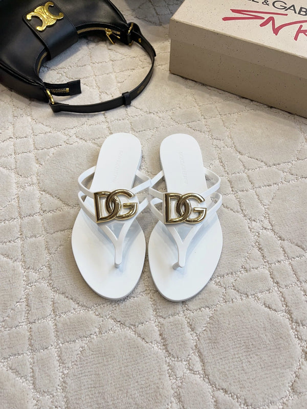 DG Logo Jelly Thong Sandals White Rubber 851868
