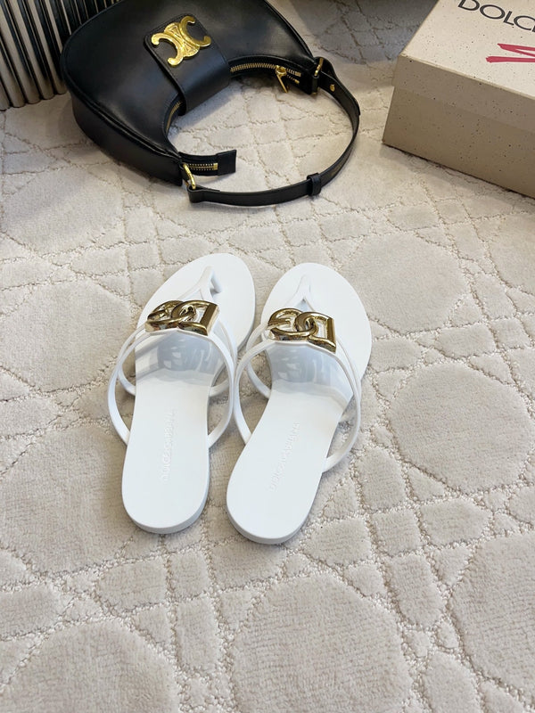 DG Logo Jelly Thong Sandals White Rubber 851868