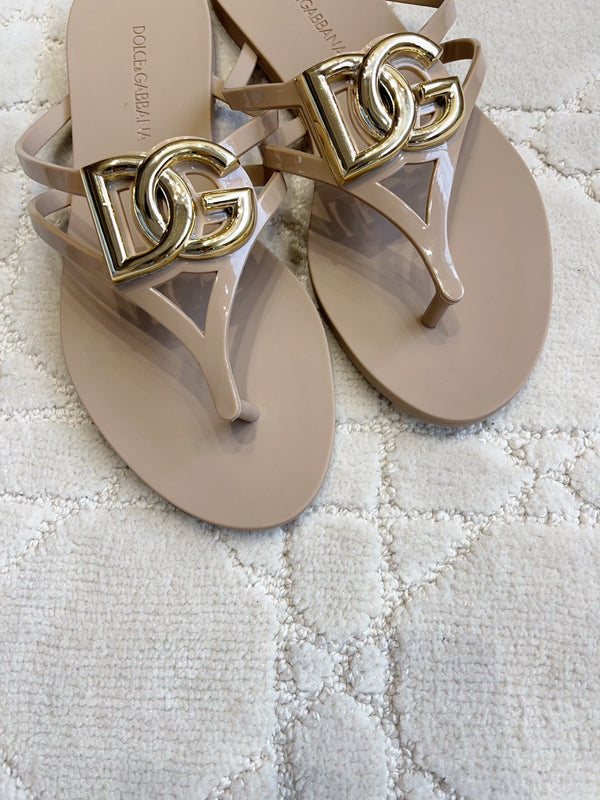 DG Logo Jelly Thong Sandals Light Brown Rubber 851865