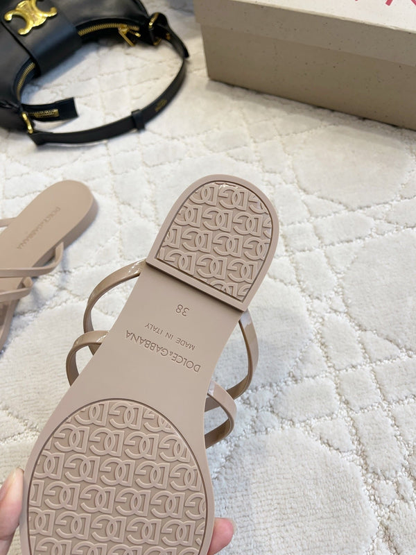 DG Logo Jelly Thong Sandals Light Brown Rubber 851865