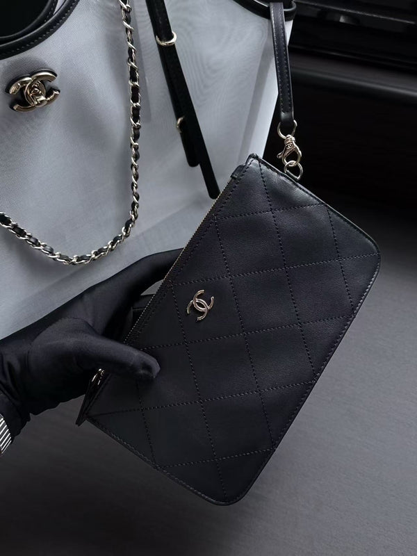 CC 26C Coco Beach Shopping Bag Transparent Mesh & Black Calfskin