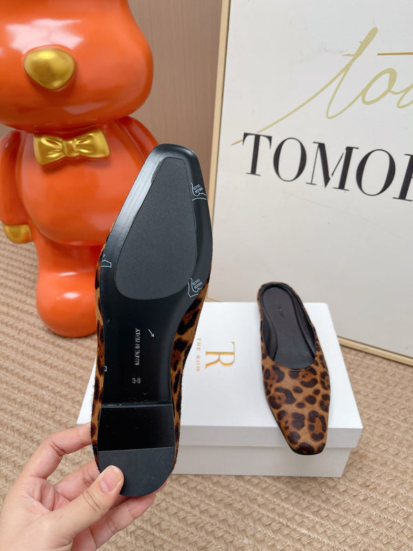 TR Mules Brown Black Spotted Square Toe Horsehair 854394