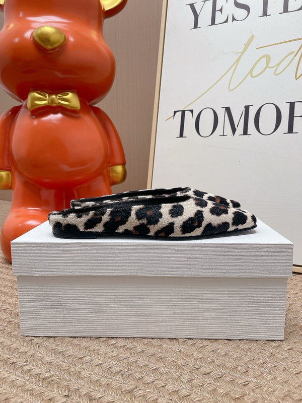 TR Mules Black Leopard Spotted Square Toe Horsehair 854393