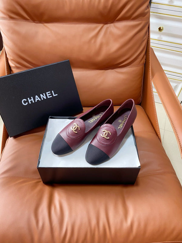 CC 26P Double C Loafers Burgundy Black Lambskin & Grosgrain 857973