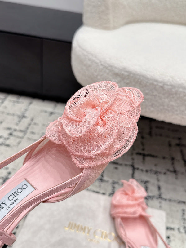 JC Mimmi Slingback Pumps Floral Appliqué 5.5cm Pink Lace 858431