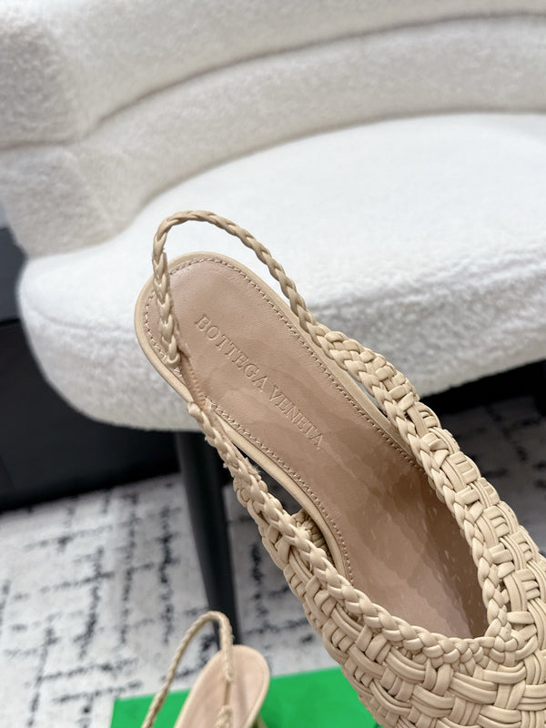 BV 26ss Intrecciato Slingback Heels 5.5cm Begie Woven Leather 858419