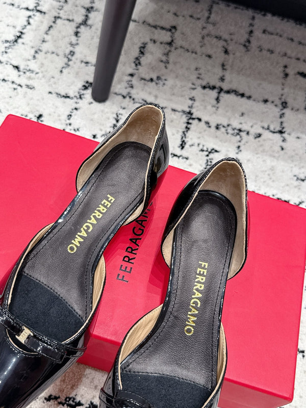 FG Gyoia Bow Pointed Toe Pumps 3.5cm Black Patent Leather 848410