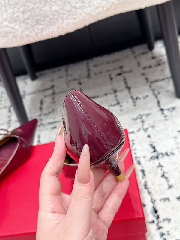 FG Gyoia Bow Pointed Toe Pumps 3.5cm Burgundy Patent Leather 848407